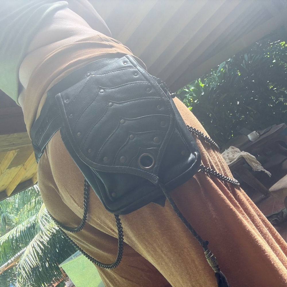 Infiniti Now Black Leather Festival Belt with large pouch and sexy chains